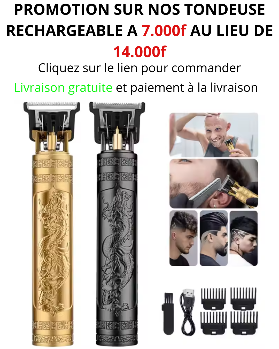 Tondeuse électrique homme - rechargeable - Cheveux - Barbe - Epilation